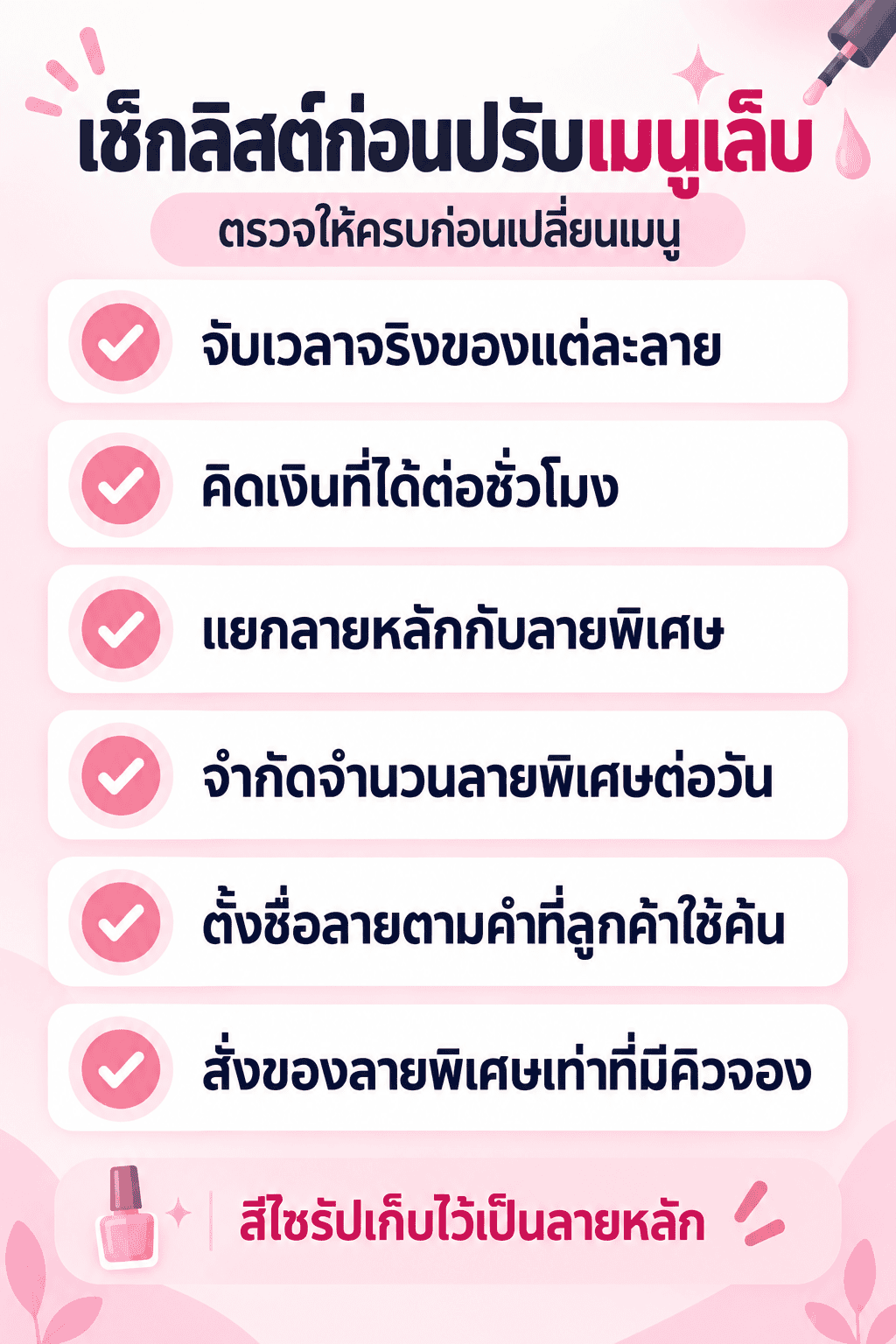 เช็กลิสต์ก่อนปรับเมนูเล็บของร้าน