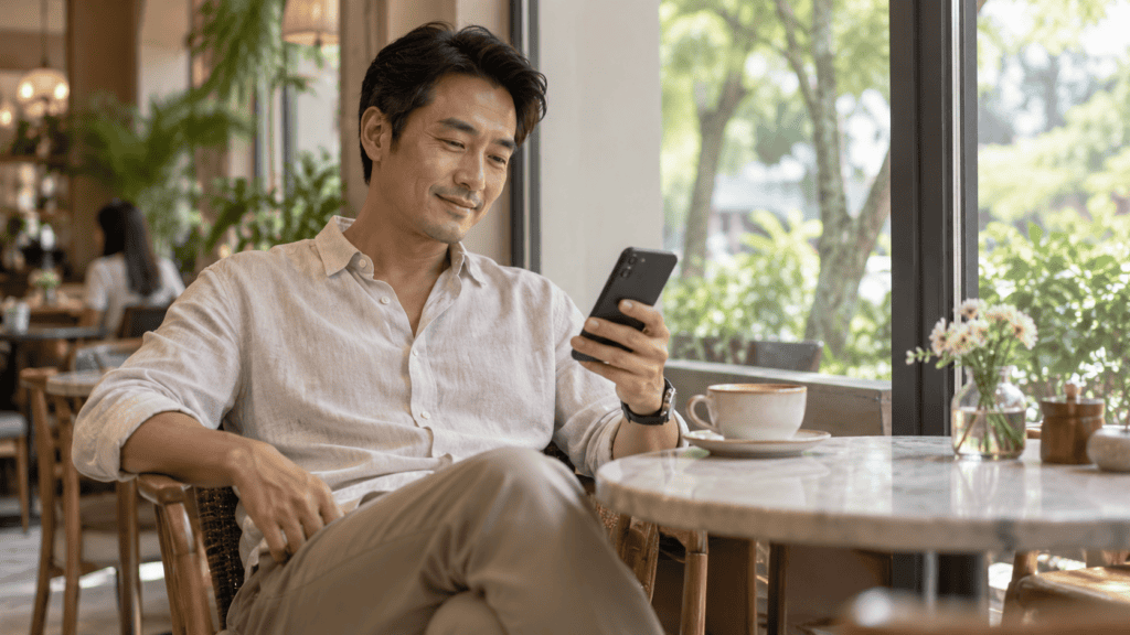 เจ้าของร้านนั่งดูยอดจากมือถือในร้านกาแฟ โดยไม่ต้องอยู่หน้าร้าน