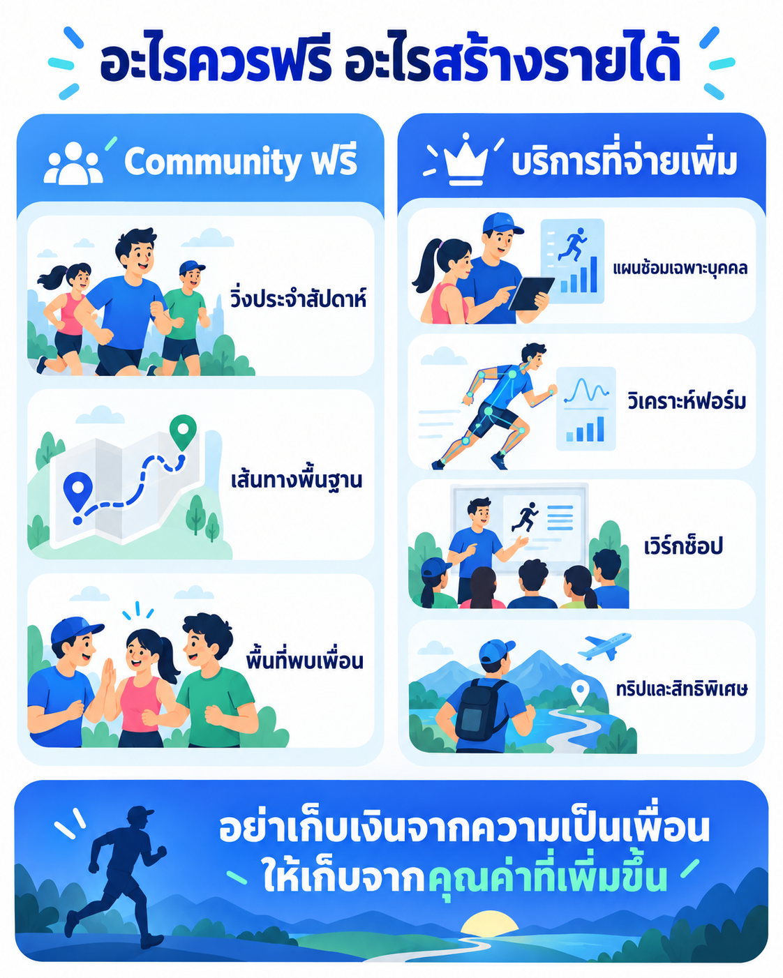 เช็กลิสต์ Run Club แยกกิจกรรมฟรี บริการเสียเงิน ความปลอดภัย และการวัดสมาชิกกลับมา