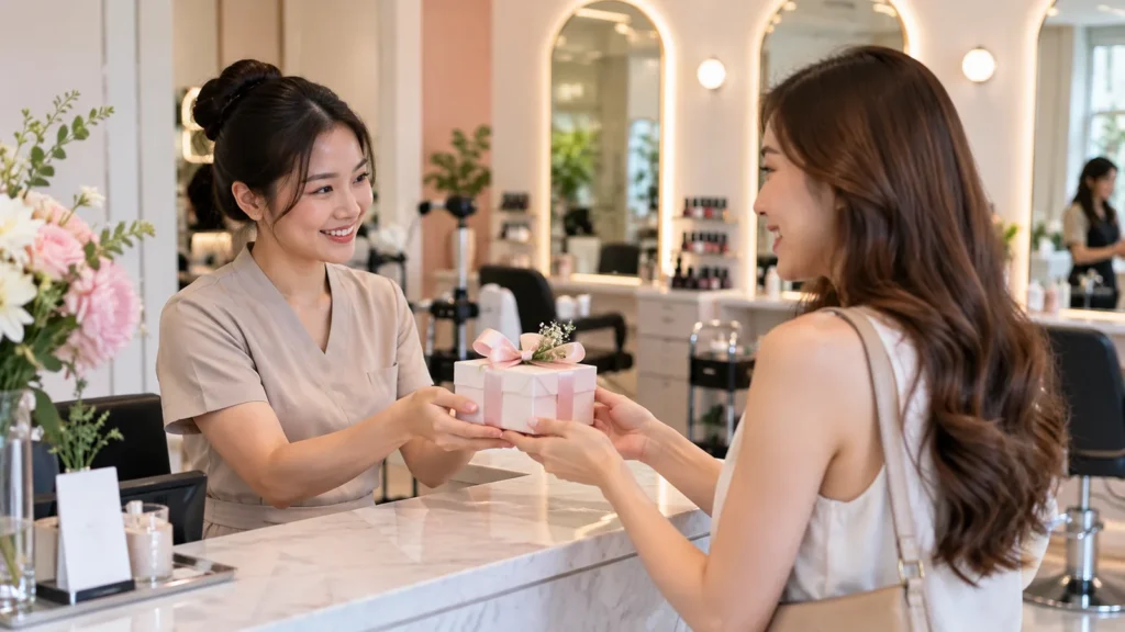 ช่างร้านเสริมสวยมอบของขวัญวันเกิดให้ลูกค้าประจำ
