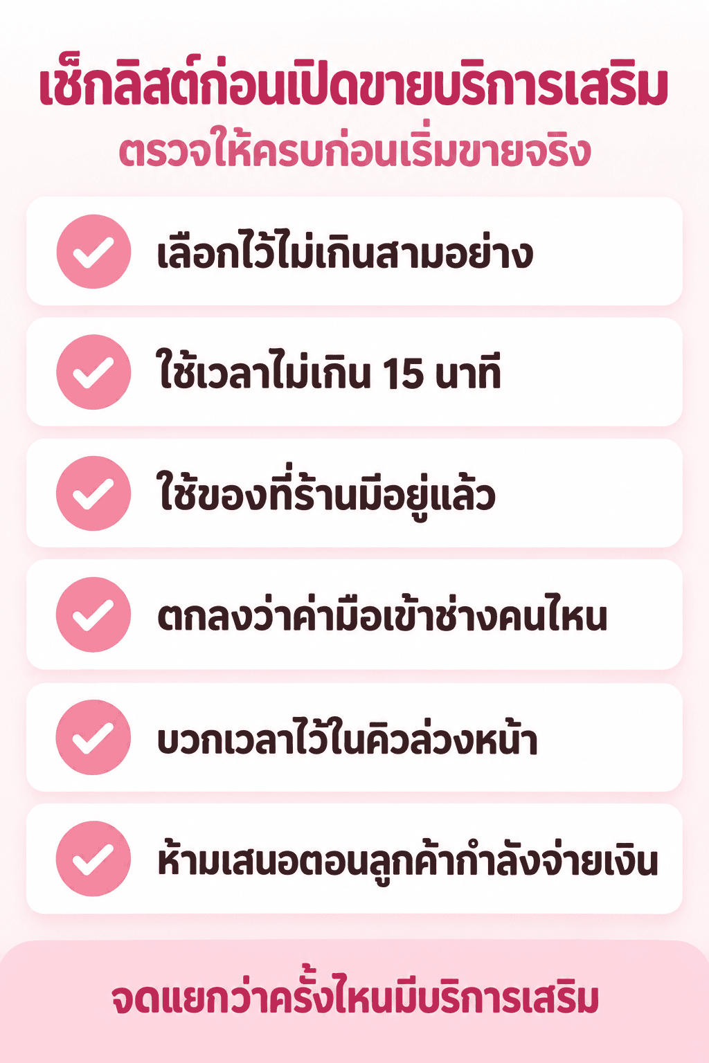 เช็กลิสต์ก่อนเปิดขายบริการเสริม 15 นาที