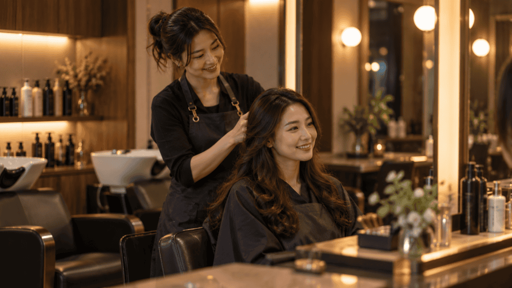 พนักงานร้านเสริมสวยใช้บริการของร้านตัวเองหลังปิดร้าน