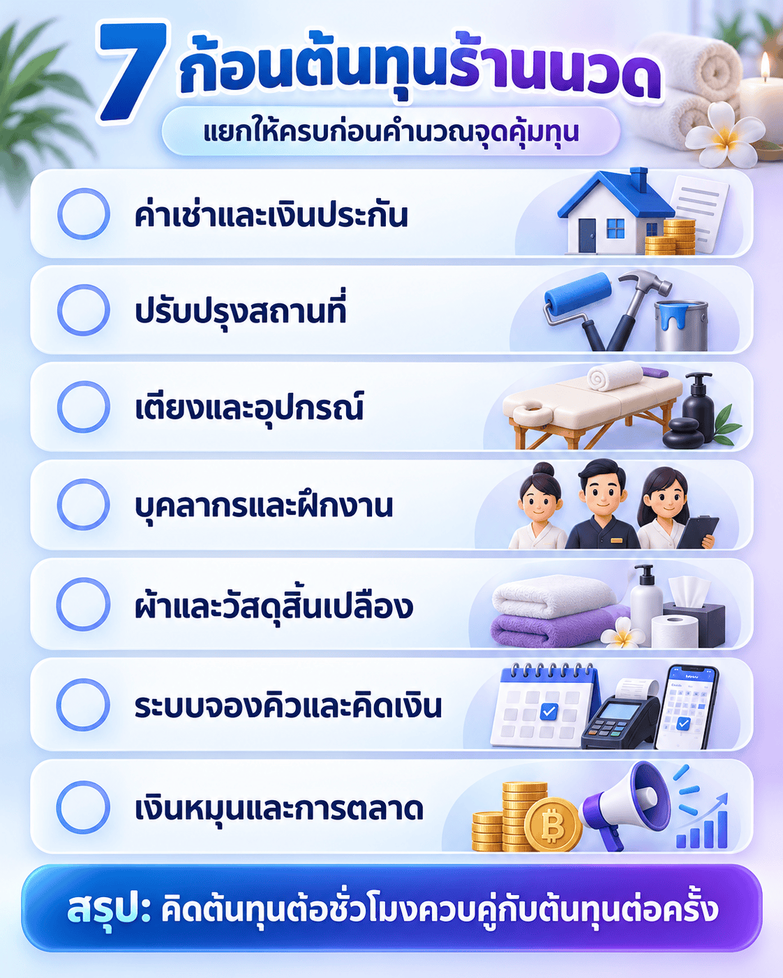 ต้นทุนเจ็ดหมวดที่ต้องคิดก่อนเปิดร้านนวดแผนไทย
